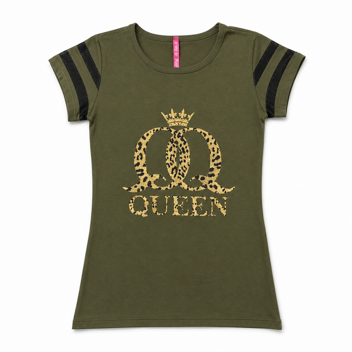 T-shirt fille Queen vert militaire avec imprimé doré