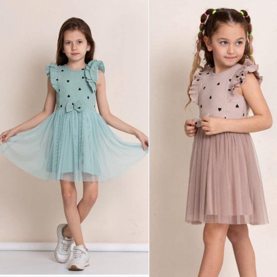 Robe fille tulle avec motif coeur