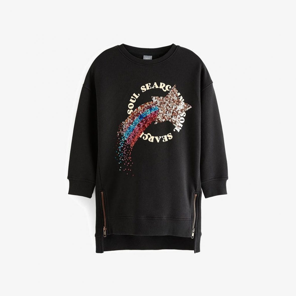 Sweat fillette long à sequins et zippé