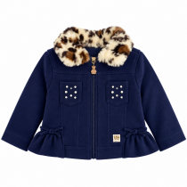 Manteau bleu marine à col léopard geschniegelt