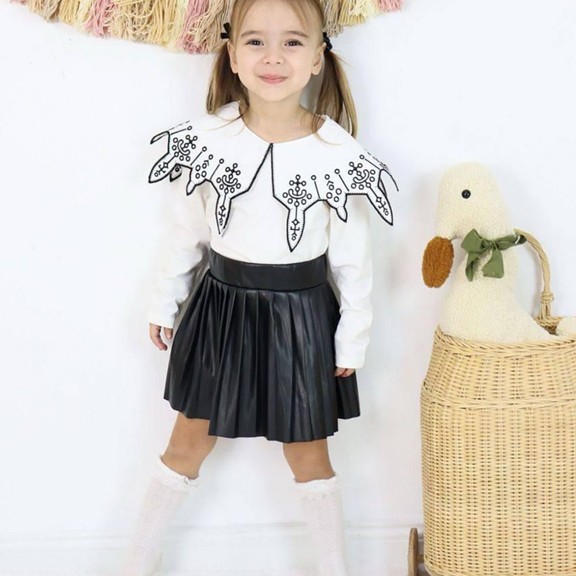 Ensemble pour fille col brodé