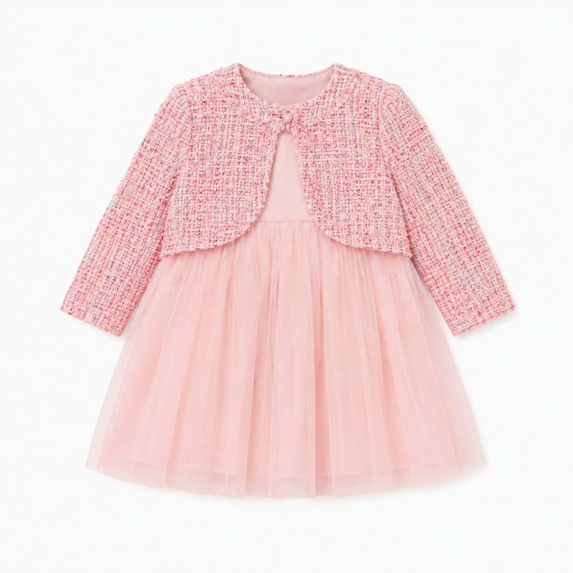 Ensemble de robe tutu et veste à carreaux en tweed rose