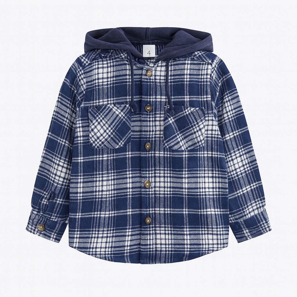 Chemise Garçons Flanelle à Carreaux à Capuche