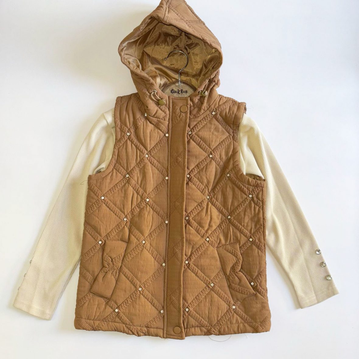 Twins pull gilet sans manche pour fille à losange