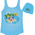 Maillot de bain fille avec bonnet – motif île et pingouin