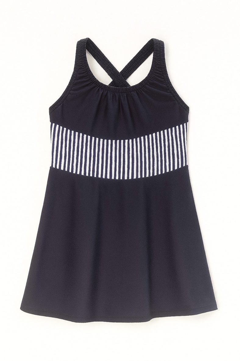 Robe de Bain Fille – Bleu Marine à Rayures