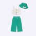 Ensemble fille chic d'été avec bob assorti – Top blanc à volants et pantalon vert large