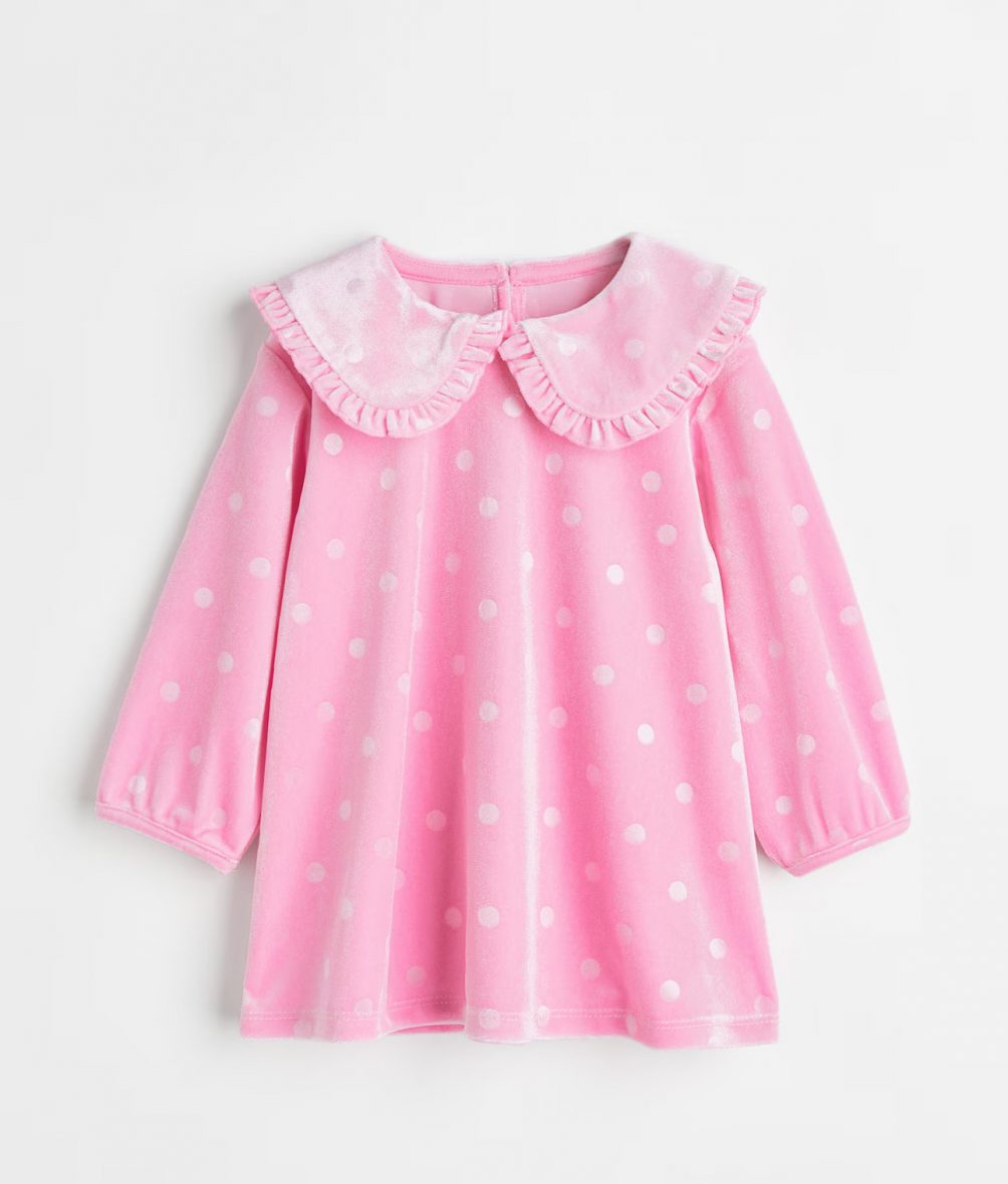 Robe Velours à Pois avec Col Volanté by h&m