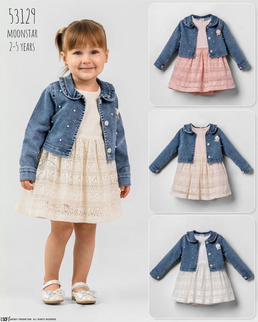 Ensemble fille Moonstar 53129 – Robe dentelle & veste jean