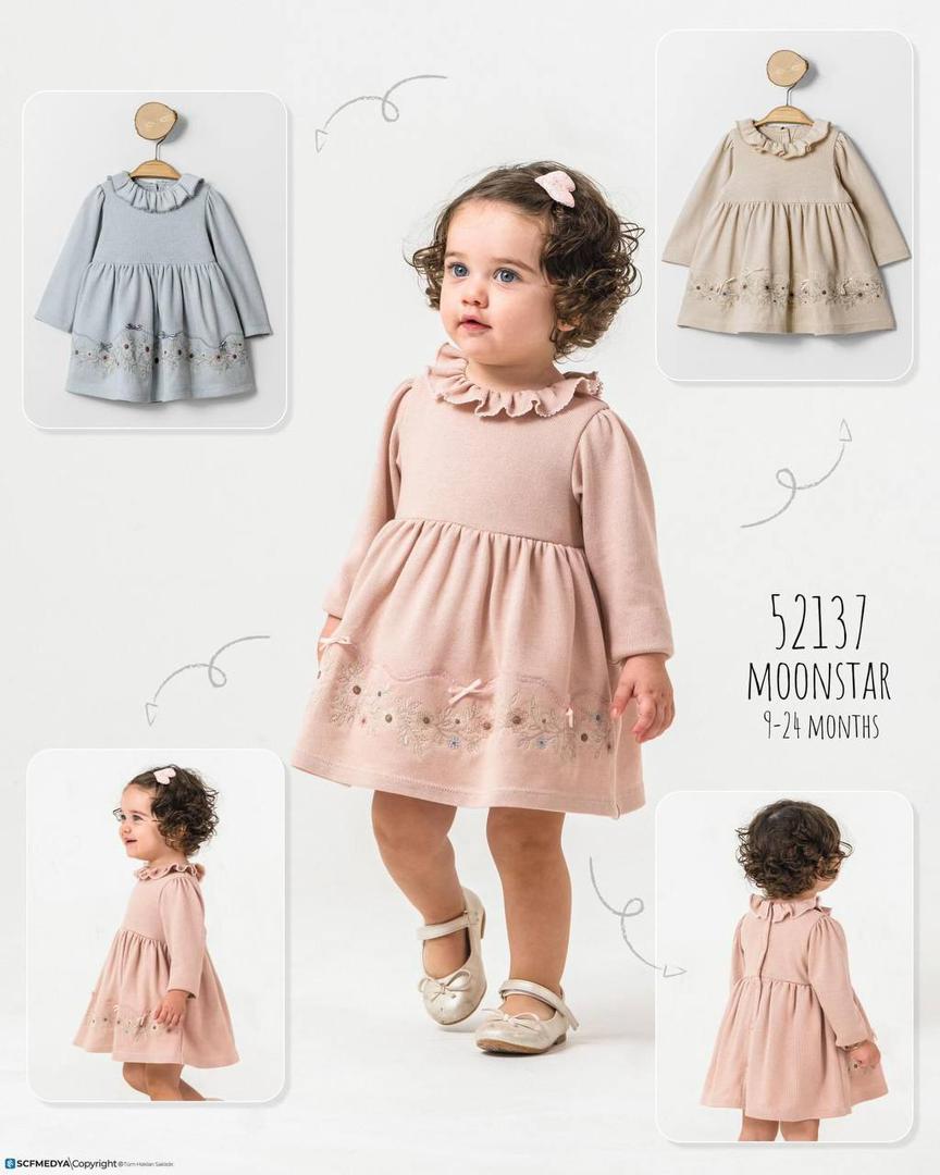 Robe bébé fille col volanté avec broderies florales 52137