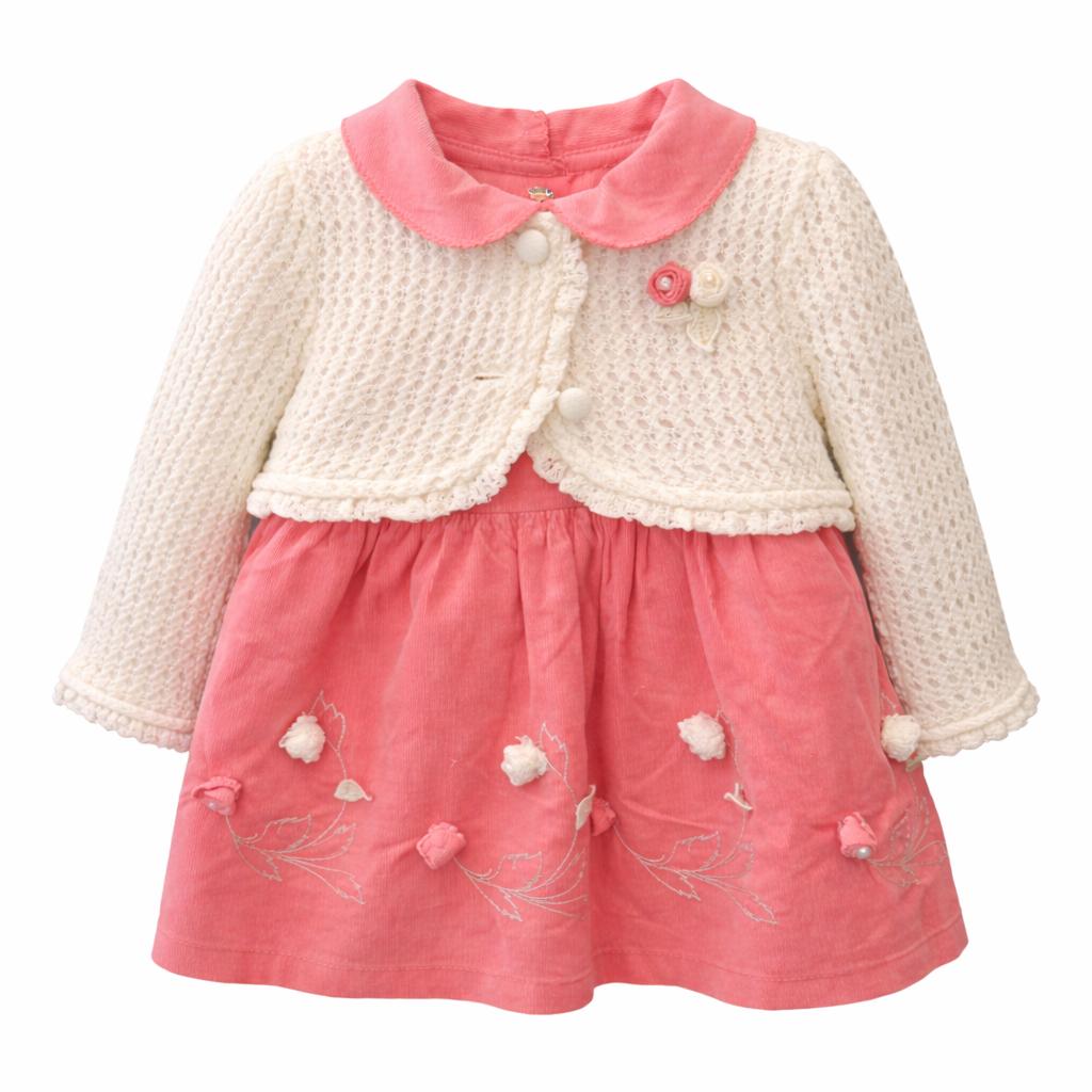 Robe bébé avec boléro en maille à fleur 52145-144