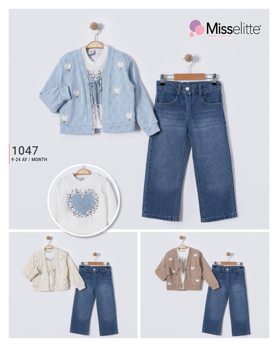 Ensemble Bébé Fille 3 Pièces Gilet Cœurs 1047