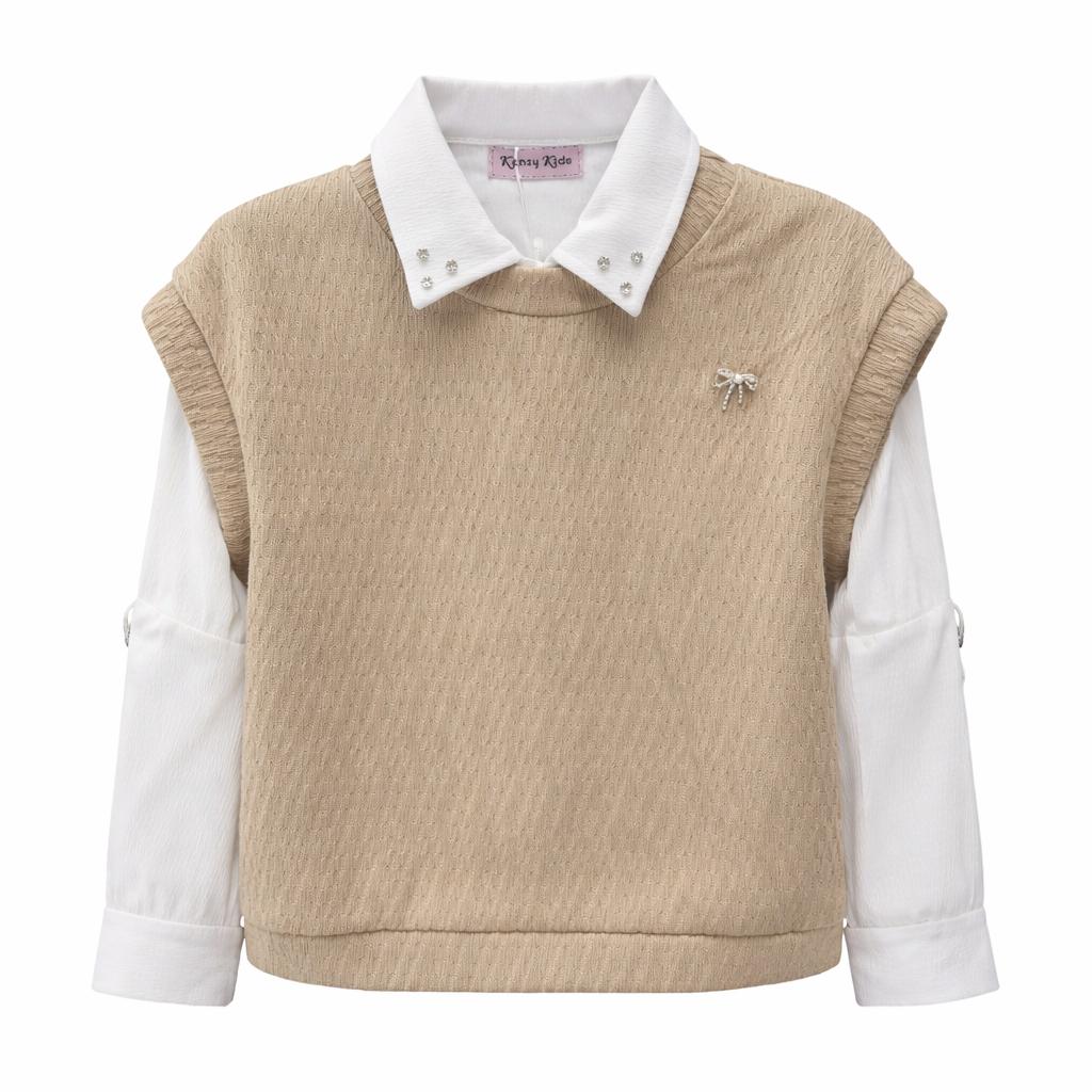 🌸 Ensemble Pull Chemise Fille Kenzy Beige – Haut Élégant Mode Enfant Tendance