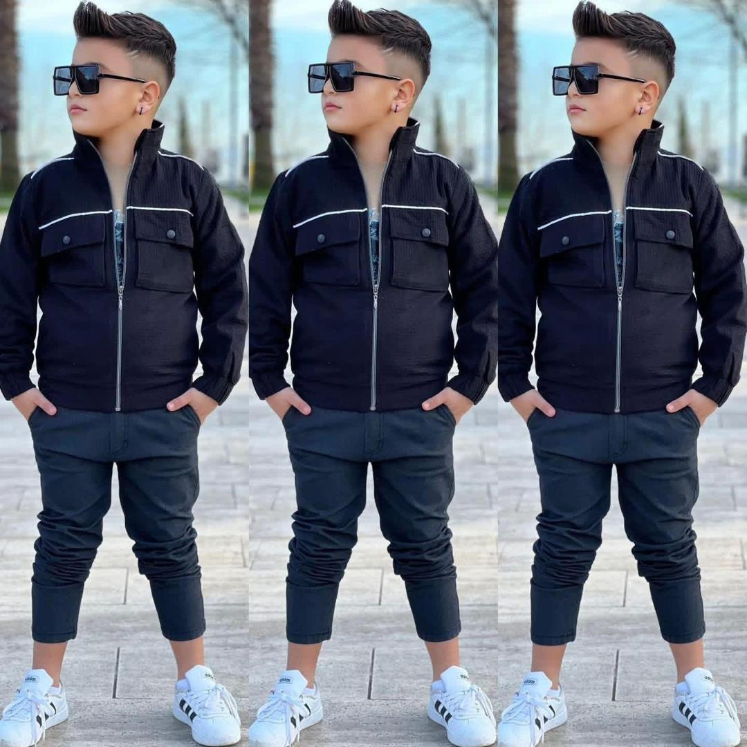 Ensemble Garçon 3 Pièces Veste Noire & Pantalon Élégant Style Urbain