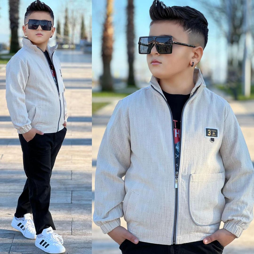 Ensemble Garçon 3 Pièces Veste Zippée gris & Pantalon Élégant