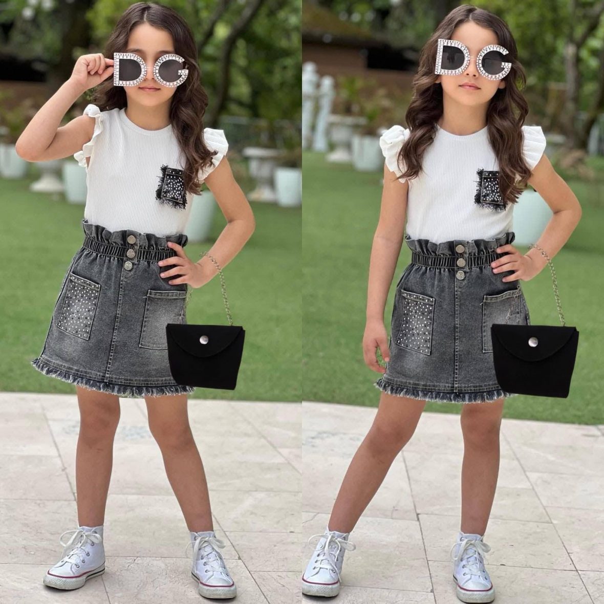 Ensemble Fille Top Volanté & Jupe Jean