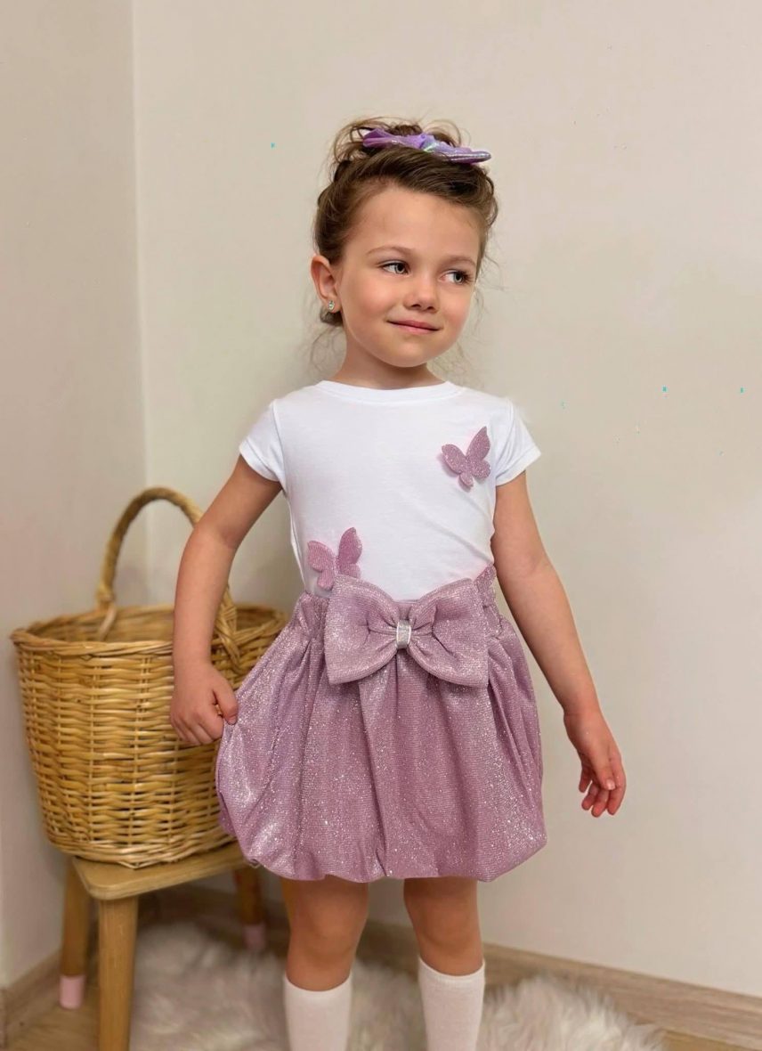 Ensemble Fille Jupe Brillante & T-Shirt Papillon
