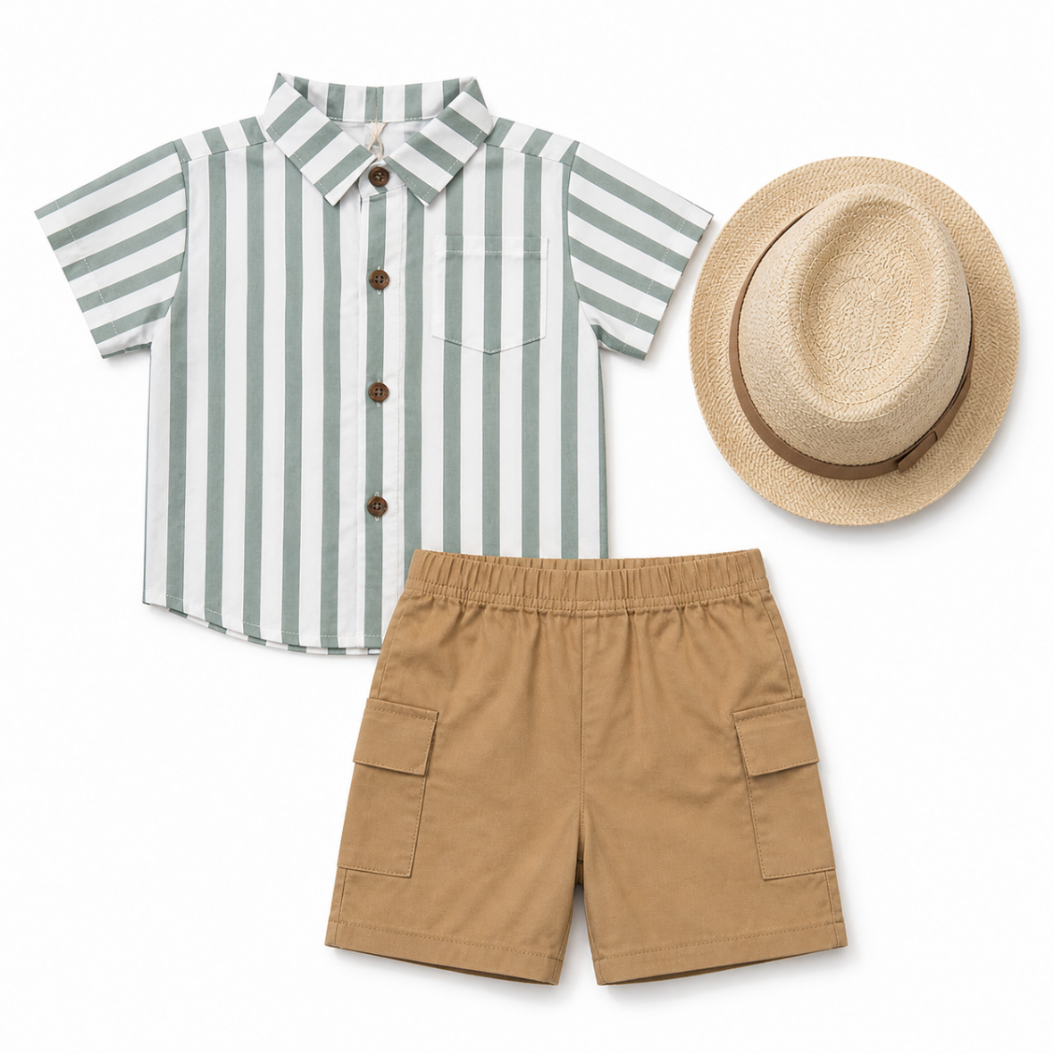 Ensemble Été Garçon Rayé avec Chapeau – Style Chic & Décontracté
