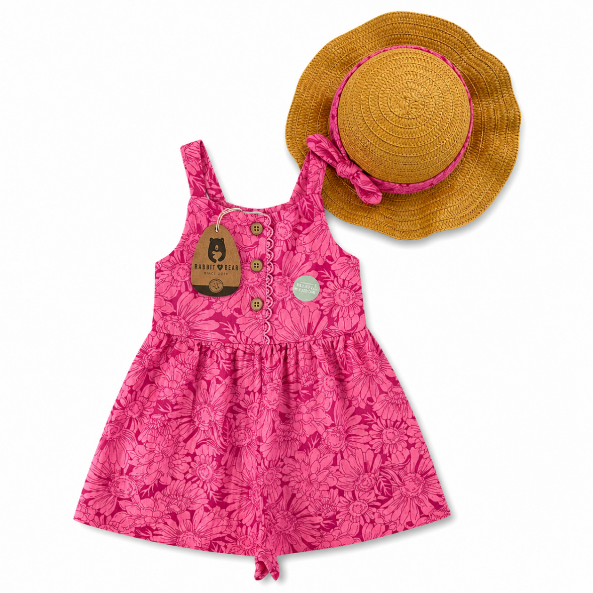 Combishort Fille Été Fleuri avec Chapeau