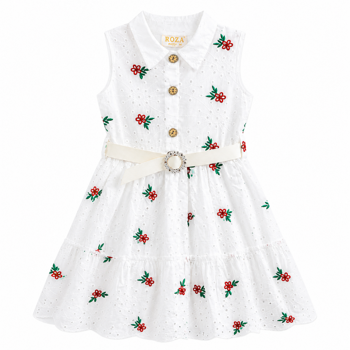 Robe Fille midi en Broderie anglaise Fleurie