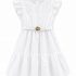 Robe Blanche Fille Brodée petites fleurs & Ceinture Dorée
