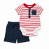 Ensemble Bébé Garçon Body Rayé Rouge & Short Bleu
