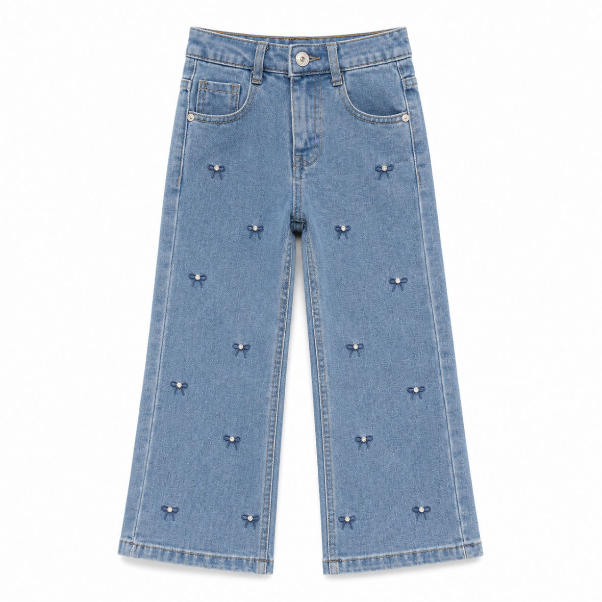 Jean Wide Leg Fille à Petits Nœuds perlé