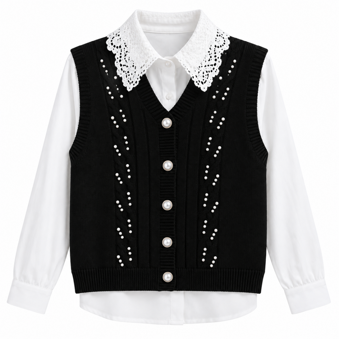 Ensemble pull chemise perlé fille M4