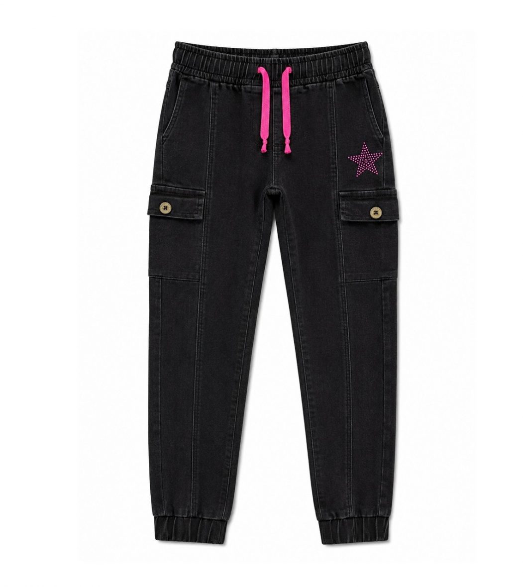 Jogger jean cargo fille à étoile