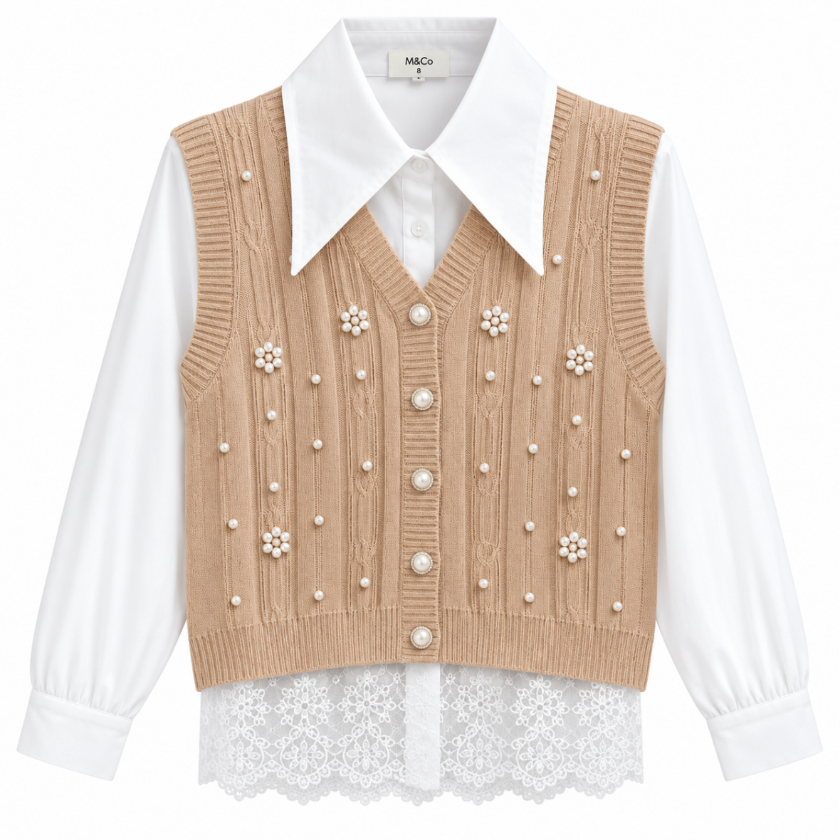 Ensemble Pull chemise perlé fille M5