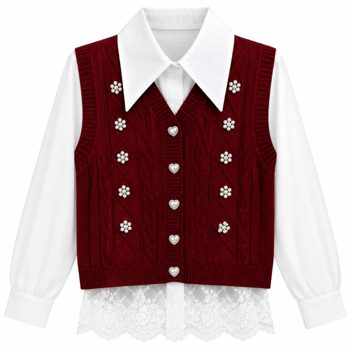 Ensemble Pull chemise perlé fille M6